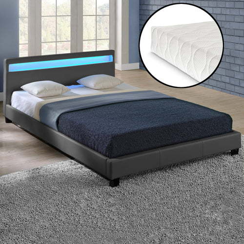 Corium Lit capitonné à LED Corium (Paris) avec matelas (140 | 160 | 180 | 200 x200cm)(7 Couleurs)(mousse froide) - avec cuir synthétique / housse  cuir synthétique / éclairage RVB / avec sommier à lattes /