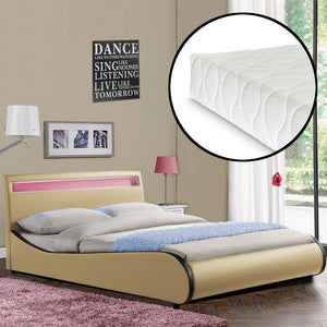 CoriumLit capitonné à LED de Corium 'Valencia' avec matelas (140 / 180 x200cm)(7 Couleurs)(mousse froide) -  avec cuir synthétique / housse en cuir synthétique / éclairage RVB / avec sommier à lattes /