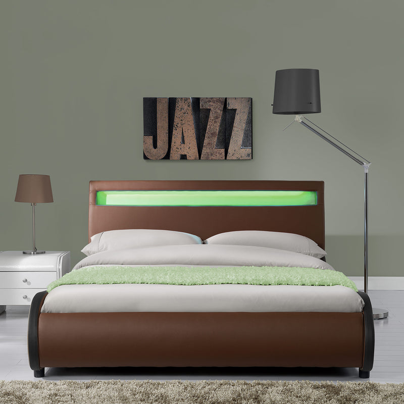 Croquis coté CoriumLit capitonné à LED de Corium 'Valencia' avec matelas (140 / 180 x200cm)(7 Couleurs)(mousse froide) -  avec cuir synthétique / housse en cuir synthétique / éclairage RVB / avec sommier à lattes /