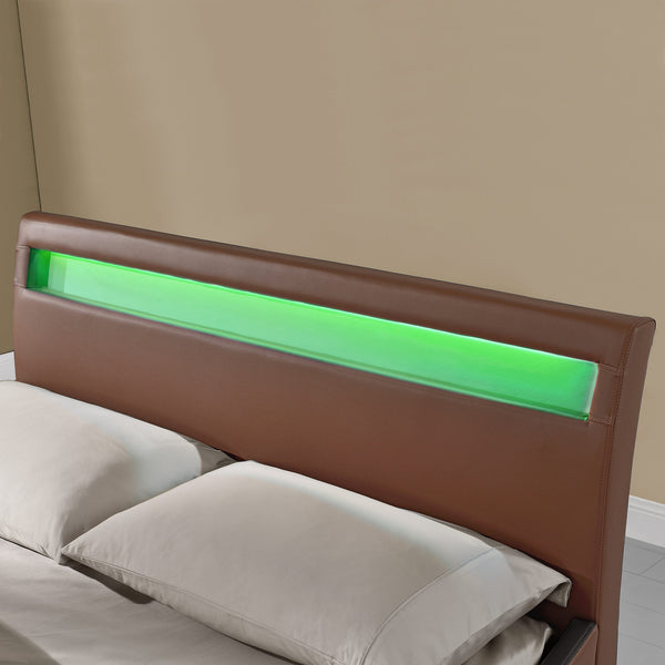 CoriumLit capitonné à LED de Corium 'Valencia' avec matelas (140 / 180 x200cm)(7 Couleurs)(mousse froide) -  avec cuir synthétique / housse en cuir synthétique / éclairage RVB / avec sommier à lattes /