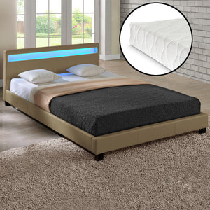 Corium Lit capitonné à LED Corium (Paris) avec matelas (140 | 160 | 180 | 200 x200cm)(7 Couleurs)(mousse froide) - avec cuir synthétique / housse  cuir synthétique / éclairage RVB / avec sommier à lattes /