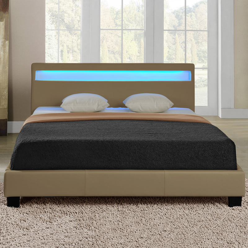 Croquis coté Corium Lit capitonné à LED Corium (Paris) avec matelas (140 | 160 | 180 | 200 x200cm)(7 Couleurs)(mousse froide) - avec cuir synthétique / housse  cuir synthétique / éclairage RVB / avec sommier à lattes /
