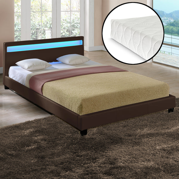 Corium Lit capitonné à LED Corium (Paris) avec matelas (140 | 160 | 180 | 200 x200cm)(7 Couleurs)(mousse froide) - avec cuir synthétique / housse  cuir synthétique / éclairage RVB / avec sommier à lattes /