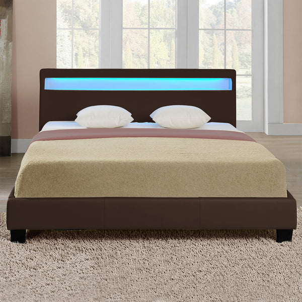 Corium Lit capitonné à LED Corium (Paris) avec matelas (140 | 160 | 180 | 200 x200cm)(7 Couleurs)(mousse froide) - avec cuir synthétique / housse  cuir synthétique / éclairage RVB / avec sommier à lattes /