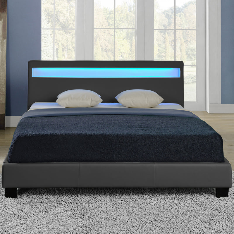 Croquis coté Corium Lit capitonné à LED Corium (Paris) avec matelas (140 | 160 | 180 | 200 x200cm)(7 Couleurs)(mousse froide) - avec cuir synthétique / housse  cuir synthétique / éclairage RVB / avec sommier à lattes /