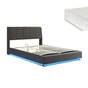 Lit double capitonné Tröstiar avec éclairage LED et matelas [en.casa]
