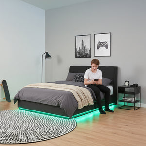 Lit double capitonné Tröstiar avec éclairage LED et matelas [en.casa]