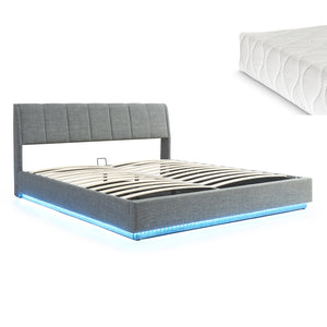 Lit rembourré LED Tröstiar avec matelas [en.casa]