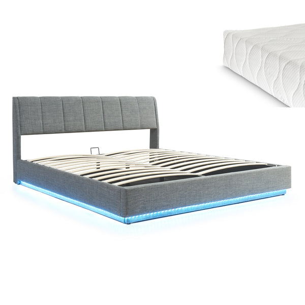 Lit rembourré LED Tröstiar avec matelas [en.casa]
