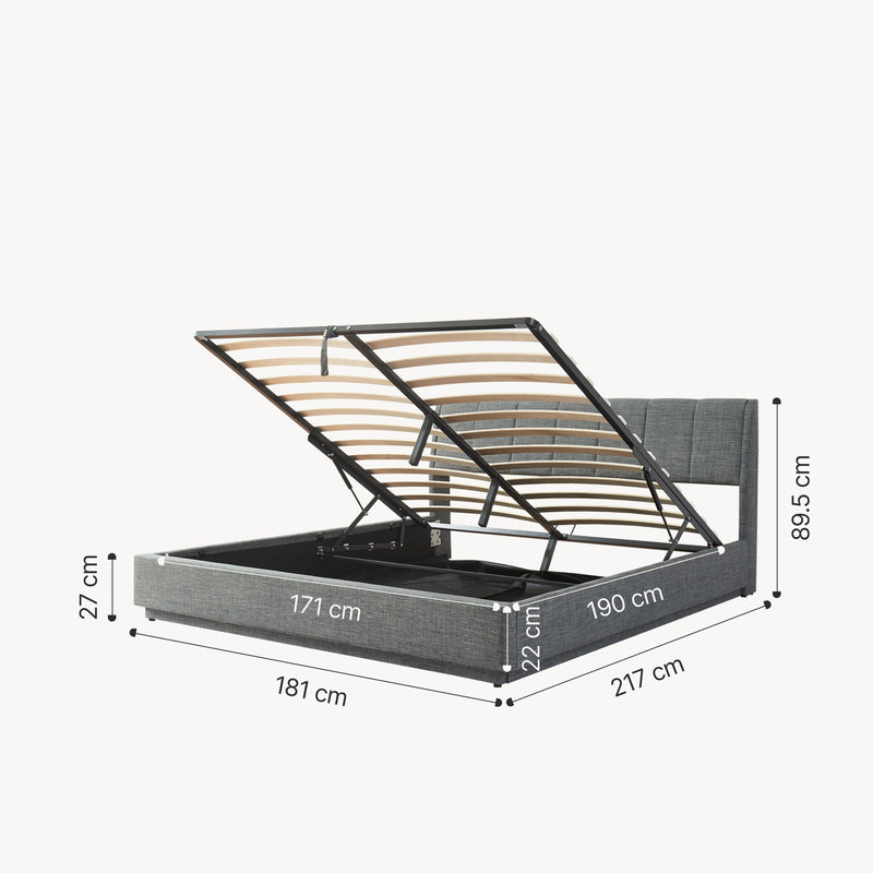 Croquis coté Lit double capitonné Tröstiar avec éclairage LED et matelas [en.casa]