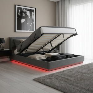 Lit rembourré LED Tröstiar avec matelas [en.casa]