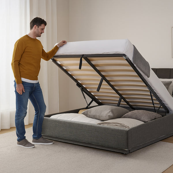 Lit rembourré LED Tröstiar avec matelas [en.casa]