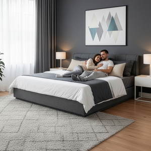 Lit rembourré LED Tröstiar avec matelas [en.casa]