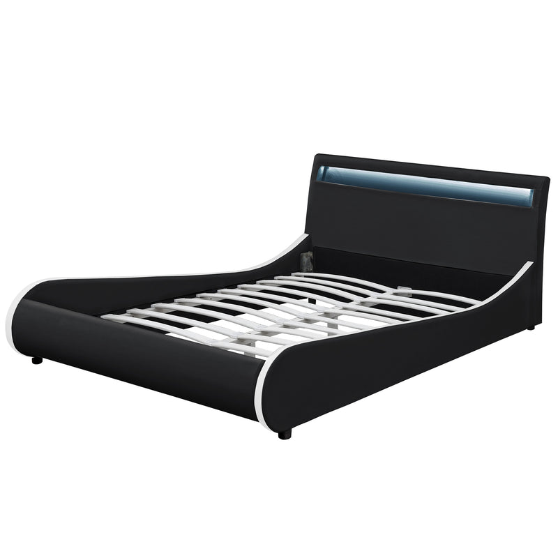 Croquis coté Corium Lit double capitonné Valencia à LED (140 / 160 / 180 x200cm)(7 Couleurs) cuir synthétique avec sommier à lattes  Corium