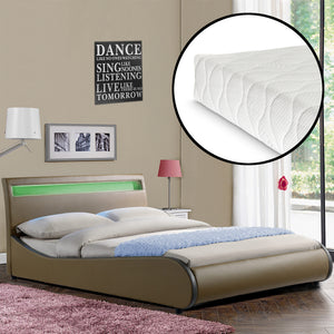 CoriumLit capitonné à LED de Corium 'Valencia' avec matelas (140 / 180 x200cm)(7 Couleurs)(mousse froide) -  avec cuir synthétique / housse en cuir synthétique / éclairage RVB / avec sommier à lattes /