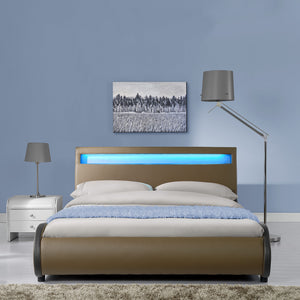 CoriumLit capitonné à LED de Corium 'Valencia' avec matelas (140 / 180 x200cm)(7 Couleurs)(mousse froide) -  avec cuir synthétique / housse en cuir synthétique / éclairage RVB / avec sommier à lattes /