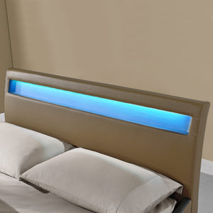 CoriumLit capitonné à LED de Corium 'Valencia' avec matelas (140 / 180 x200cm)(7 Couleurs)(mousse froide) -  avec cuir synthétique / housse en cuir synthétique / éclairage RVB / avec sommier à lattes /