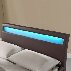 CoriumLit capitonné à LED de Corium 'Valencia' avec matelas (140 / 180 x200cm)(7 Couleurs)(mousse froide) -  avec cuir synthétique / housse en cuir synthétique / éclairage RVB / avec sommier à lattes /