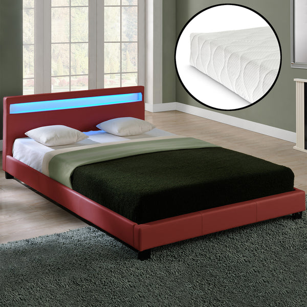 Corium Lit capitonné à LED Corium (Paris) avec matelas (140 | 160 | 180 | 200 x200cm)(7 Couleurs)(mousse froide) - avec cuir synthétique / housse  cuir synthétique / éclairage RVB / avec sommier à lattes /