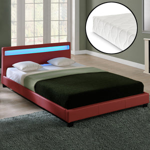 Corium Lit capitonné à LED Corium (Paris) avec matelas (140 | 160 | 180 | 200 x200cm)(7 Couleurs)(mousse froide) - avec cuir synthétique / housse  cuir synthétique / éclairage RVB / avec sommier à lattes /