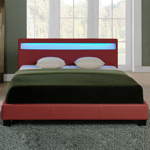 Corium Lit capitonné à LED Corium (Paris) avec matelas (140 | 160 | 180 | 200 x200cm)(7 Couleurs)(mousse froide) - avec cuir synthétique / housse  cuir synthétique / éclairage RVB / avec sommier à lattes /