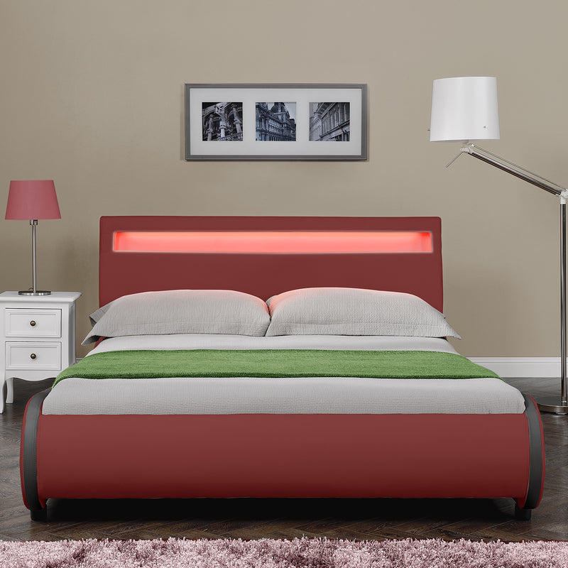 Croquis coté CoriumLit capitonné à LED de Corium 'Valencia' avec matelas (140 / 180 x200cm)(7 Couleurs)(mousse froide) -  avec cuir synthétique / housse en cuir synthétique / éclairage RVB / avec sommier à lattes /