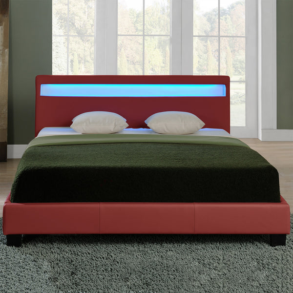 Corium Lit capitonné à LED Corium (Paris) avec matelas (140 | 160 | 180 | 200 x200cm)(7 Couleurs)(mousse froide) - avec cuir synthétique / housse  cuir synthétique / éclairage RVB / avec sommier à lattes /