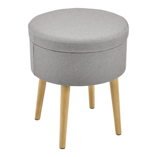 [en.casa] Petite Table Repose-pieds Tabouret Pouf Rembourré Couvercle Amovible Textile et Bois Couleur Bois Gris 42 x 36 cm
