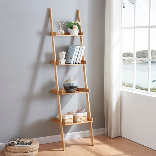 Étagère échelle Göinge avec 4 tablettes bambou [en.casa] - premiumXL