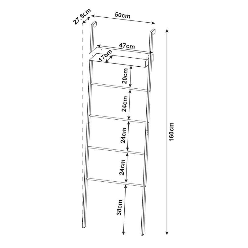 Croquis coté Étagère échelle Øksnes acier 160 x 50 x 28 cm [en.casa]