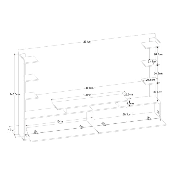 Meuble TV Rauki avec étagères latérales 233 x 31 x 140,5 cm [en.casa]