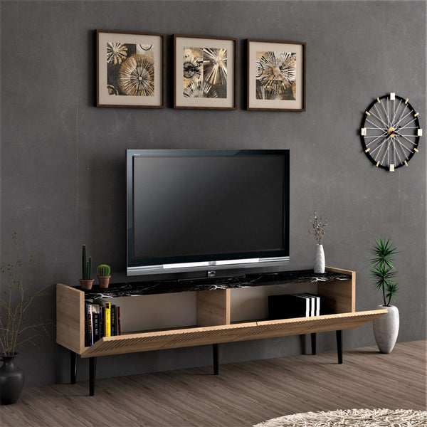 Meuble TV Oppdal à 2 portes avec espace de rangement 45 x 154 x 37 cm [en.casa]