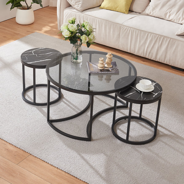 Set de 2 tables basses Kokkola rondes gigognes en verre [en.casa]