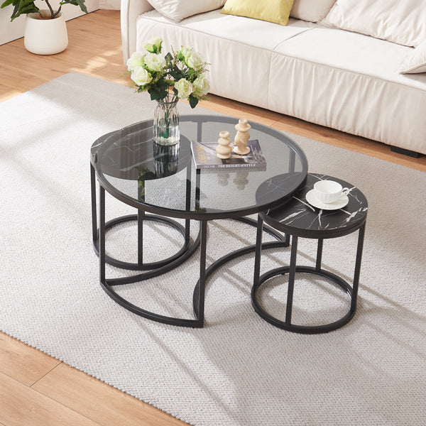 Set de 2 tables basses Kokkola rondes gigognes en verre [en.casa]