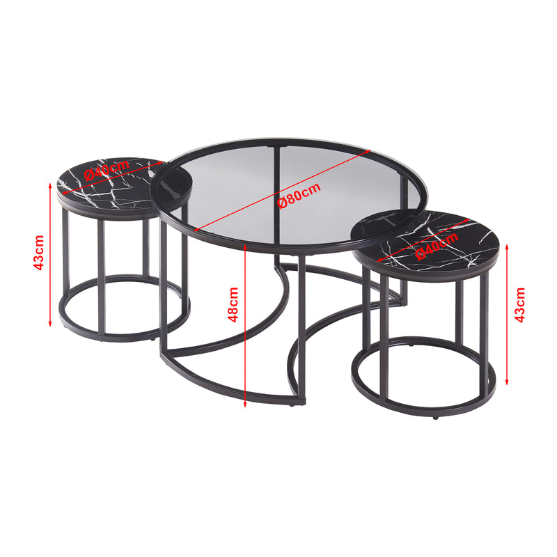 Croquis coté Set de 2 tables basses Kokkola rondes gigognes en verre [en.casa]