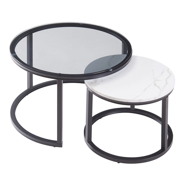 Set de 2 tables basses Kokkola rondes gigognes en verre [en.casa]