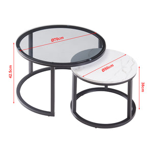 Set de 2 tables basses Kokkola rondes gigognes en verre [en.casa]