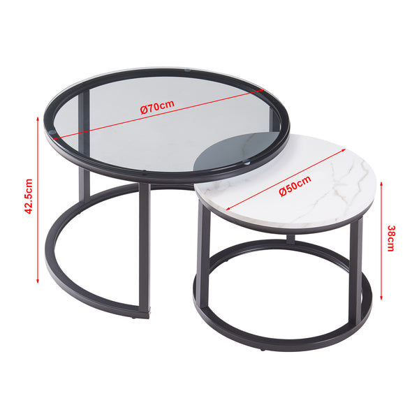 Set de 2 tables basses Kokkola rondes gigognes en verre [en.casa]