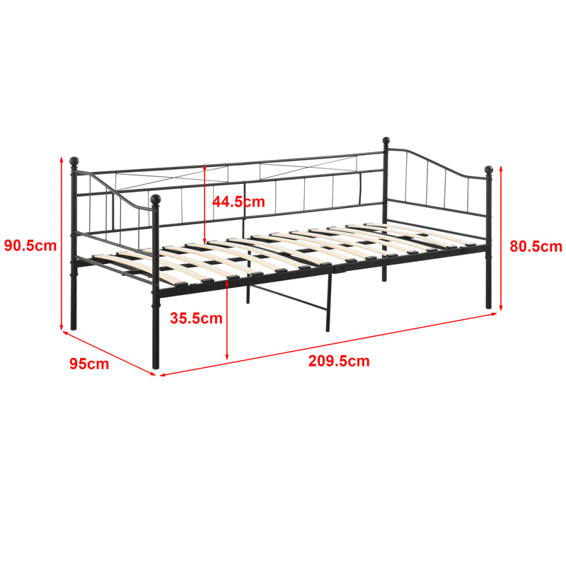 Croquis coté Cadre de Lit Simple Arjeplog Acier Laqué et Matelas à Mousse à Froid 90 x 200 cm [en.casa]