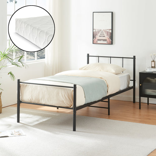 Lit en métal avec matelas en mousse froide Laos noir [en.casa] - premiumXL