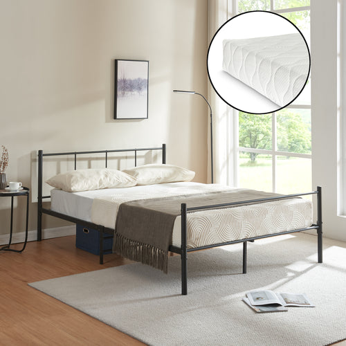 Metallbett mit Kaltschaummatratze Laos Schwarz [en.casa] - premiumXL