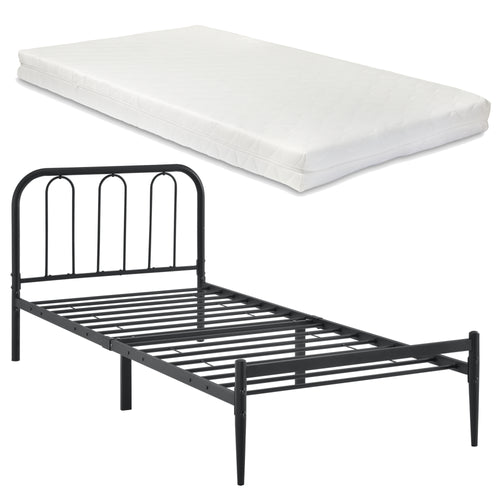 Cadre de Lit avec Matelas Hanko Plusieurs tailles Noir Mat [en.casa][neu.haus]
