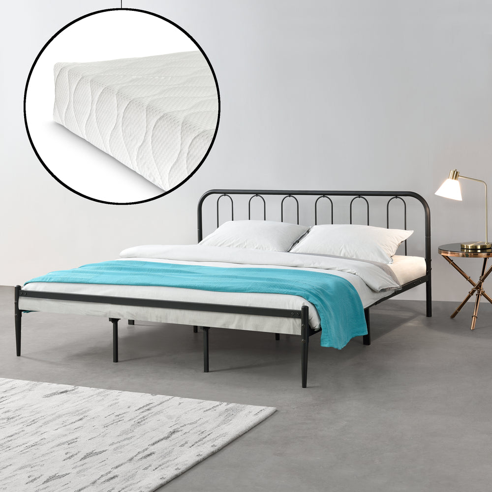 Cadre de Lit avec Matelas Hanko Plusieurs tailles Noir Mat [en.casa][neu.haus]