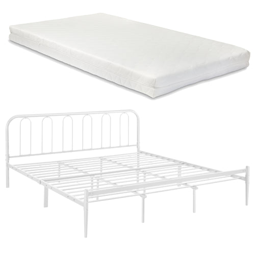 Cadre de Lit en Métal Hanko avec Matelas Blanc Mat [en.casa] [neu.haus]