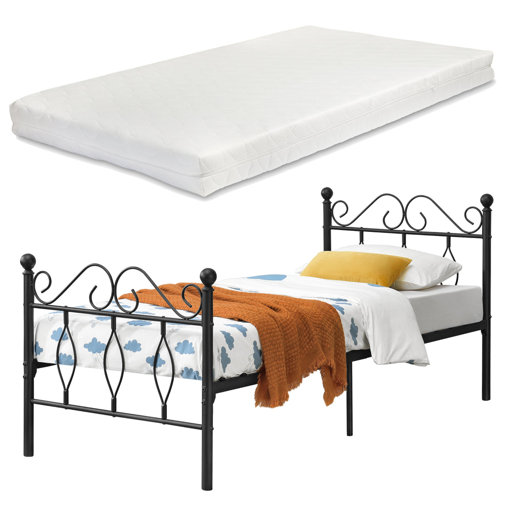 Cadre de Lit Apolda en Métal avec Matelas Plusieurs tailles Noir [en.casa]