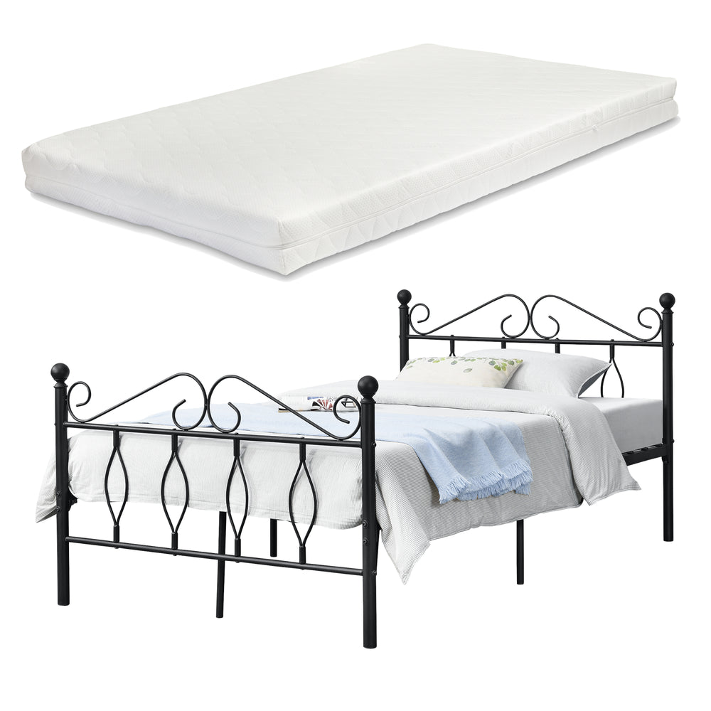 Cadre de Lit Apolda en Métal avec Matelas Plusieurs tailles Noir [en.casa]