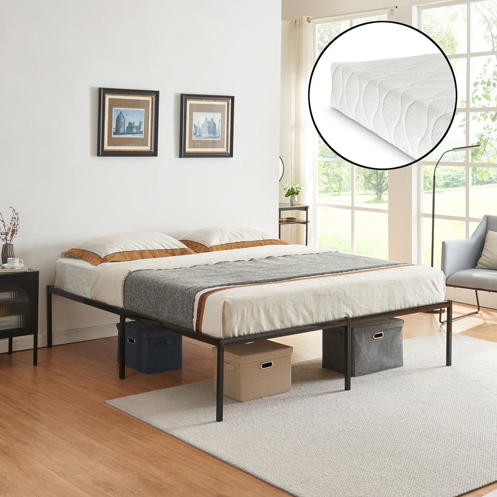 Lit en métal Vårdö avec matelas acier noir [en.casa]