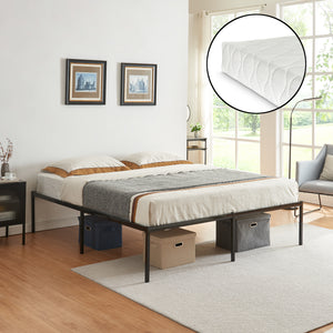 Lit en métal Vårdö avec matelas acier noir [en.casa]