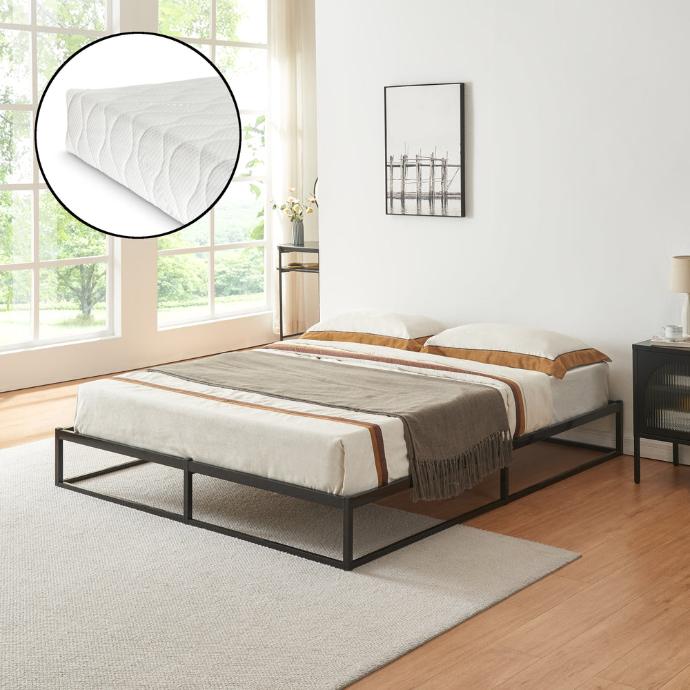 Lit en métal Trerunta avec matelas Acier Noir [en.casa]