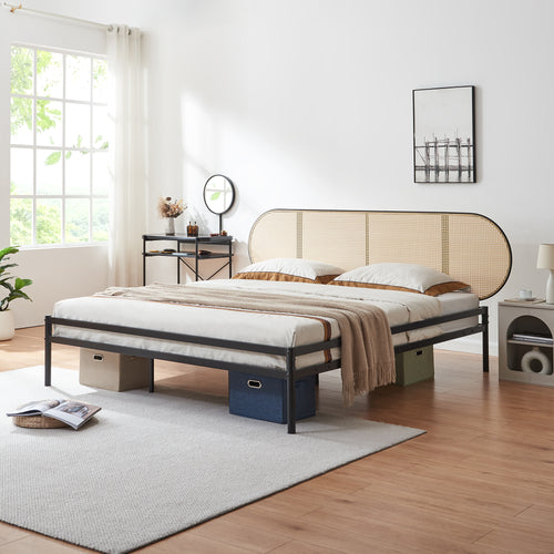 Lit en métal Linköping avec tête de lit ovale [en.casa]